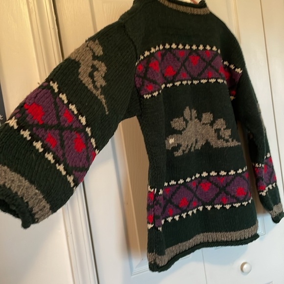 VTG Indian Weavings 100% wool sweater Crew neck  green Dragon diamond striped - Picture 9 of 12